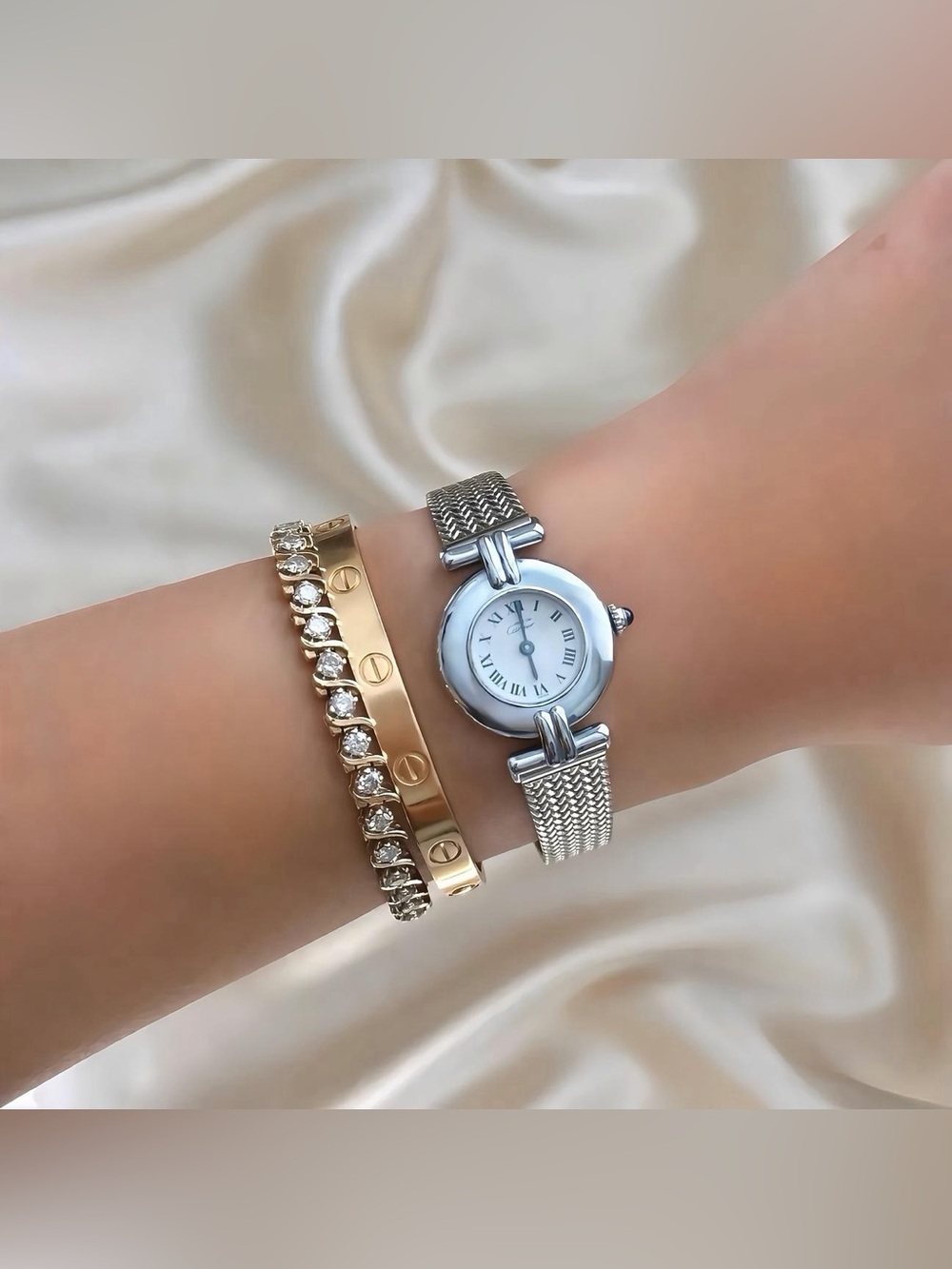 AUTHENTIC VINTAGE CARTIER SILVER WATCH - WITH BOX - Picture 2 of 8